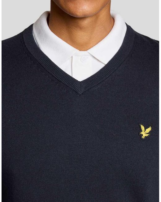 Lyle & Scott Blue Mid Knits Golf V Neck Pullover for men