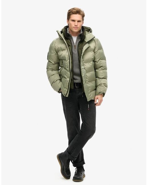 Superdry Green Hooded City Graphic Puffer Jacket for men