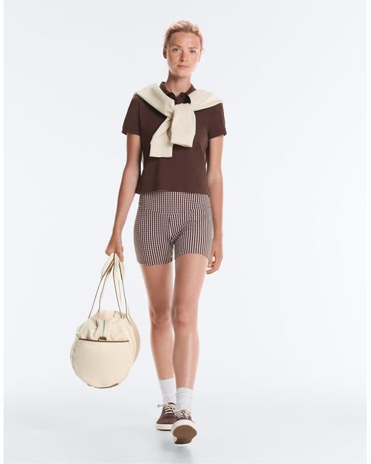 Oysho Brown Comfortlux High-Rise 10Cm Gingham Hot Pants