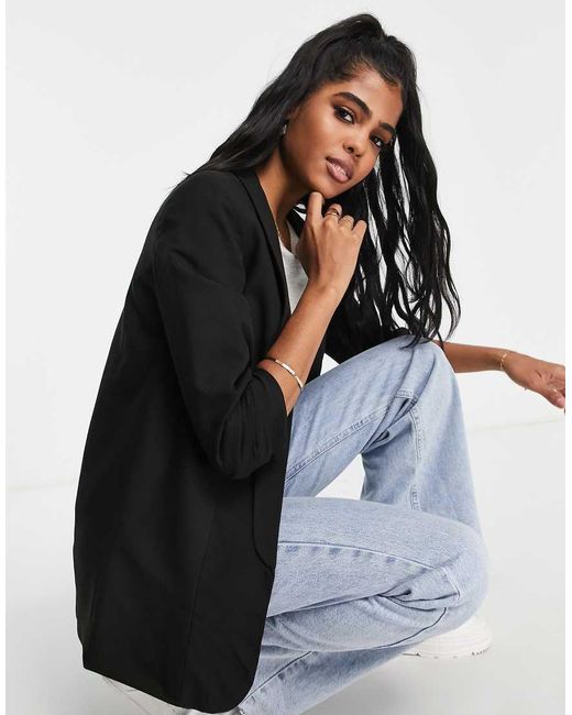 Pieces Black Ruched Sleeve Blazer