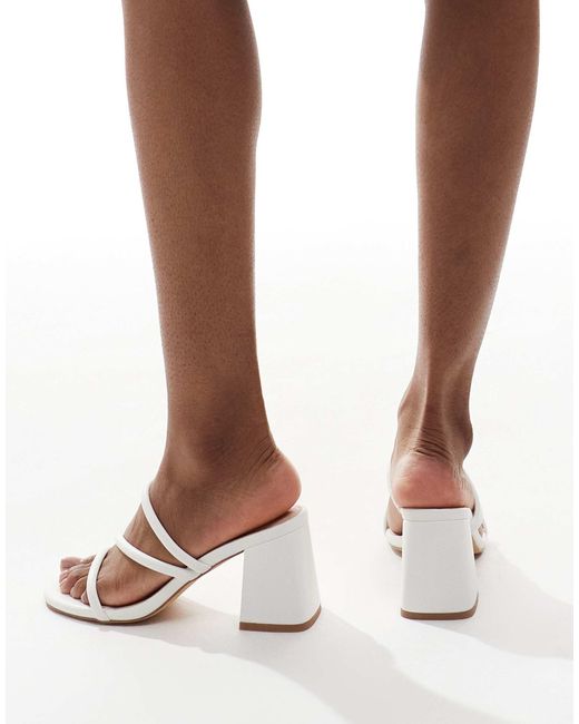 London Rebel White Strappy Block Heeled Slip On Sandals