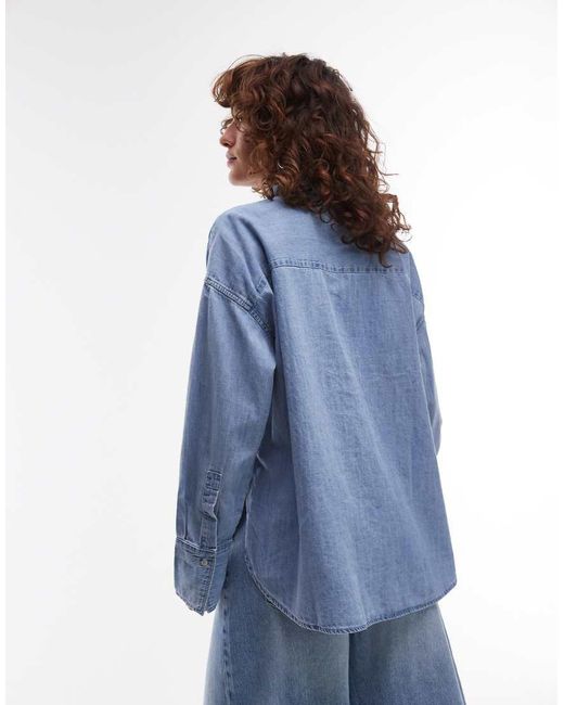 Mango Klassiek Oversized Denim Overhemd in het Blue