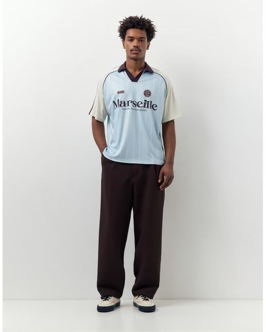 Pull&Bear Gray Marseille Boxy Soccer Polo Shirt for men