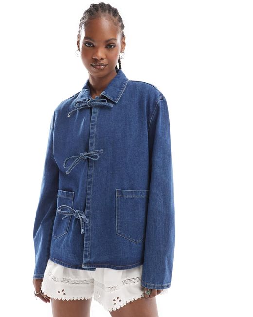 ONLY Tie Front Denim Jacket in Blue Lyst
