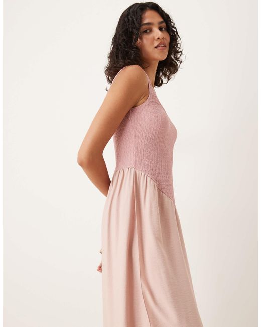 ASOS Pink Textured Bodice Scoop Neck Midi Dress With Drape