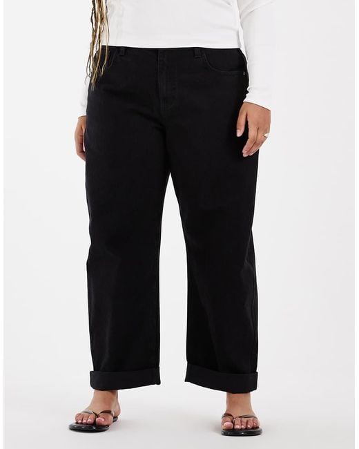 ASOS White Asos Design Curve High Rise Relaxed Roll Up Jeans