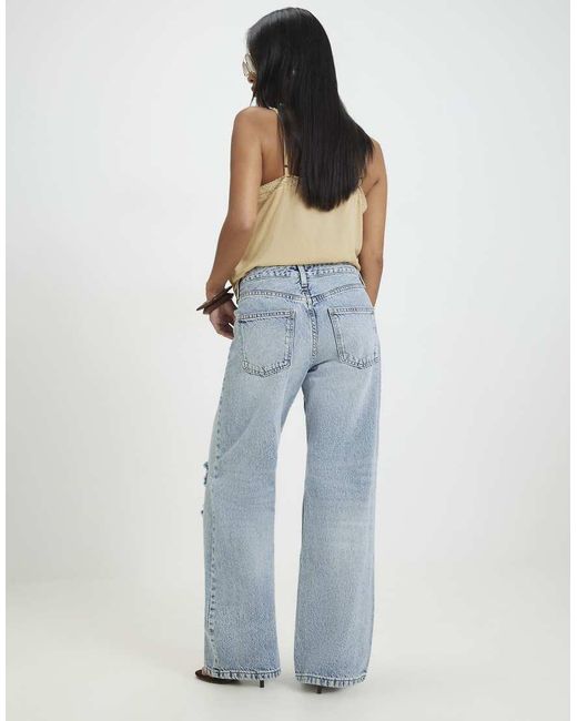 River Island Blue Relaxed Straight Leg Ripped Jeans