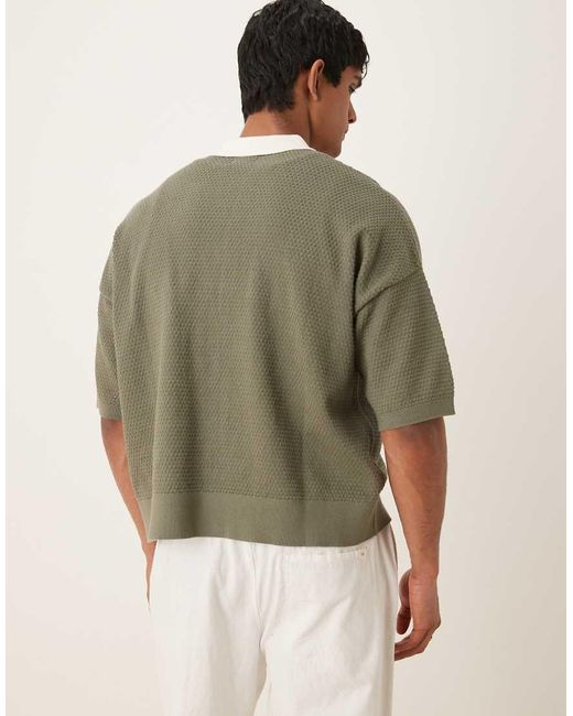 ASOS Oversized Gebreide Polo in het Natural voor heren
