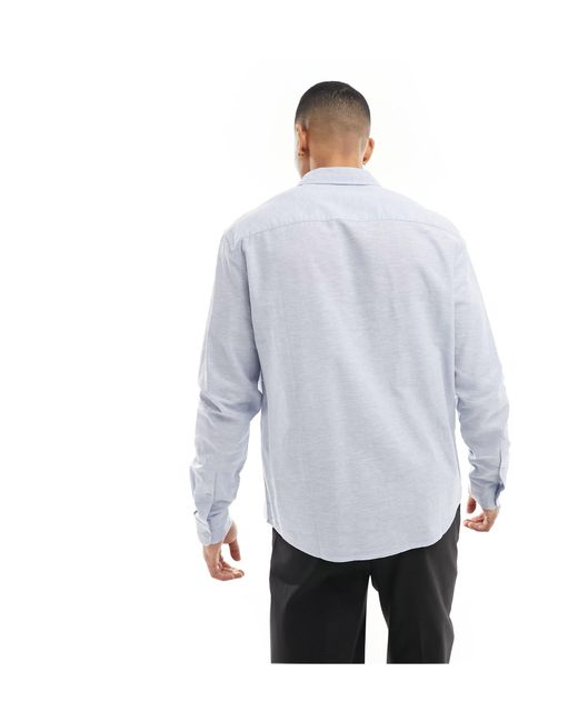 ASOS Gray Regular Smart Linen Shirt With Cut Away Collar for men