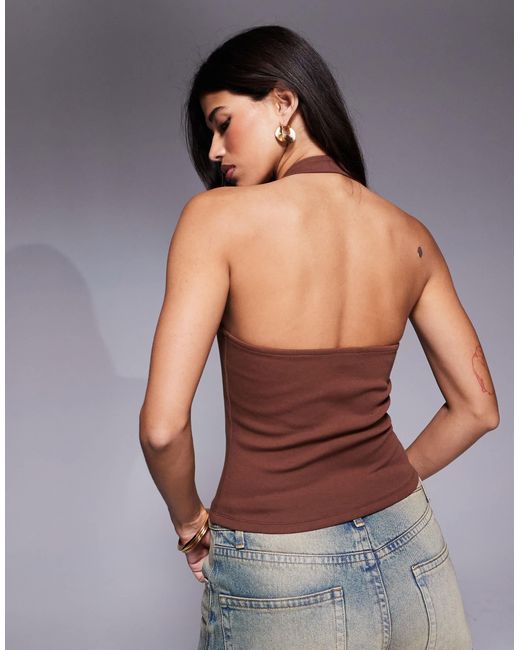 ASOS Gray Ponte Structured Halter Top With Hook And Eye Front Closures