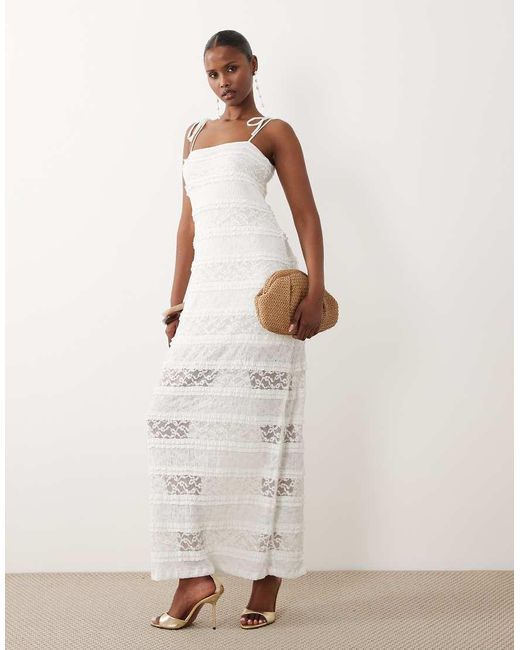 Vero Moda White Stretch Floral Lace Maxi Dress With Tie Cami Straps