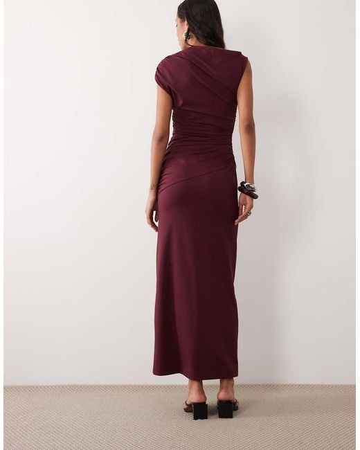 4th & Reckless Pink Double Layered Slinky Drape Waist Detail High Neck Sleeveless Maxi Dress