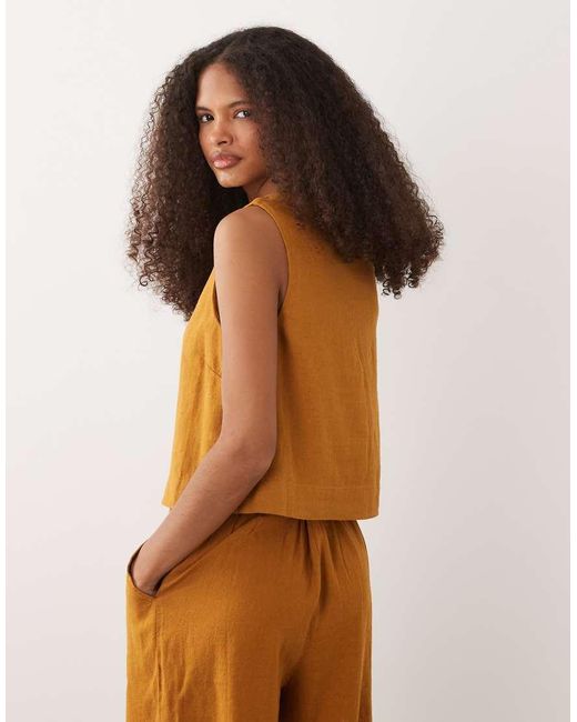 Nobody's Child Brown Sammie Linen Blend Button Front Top