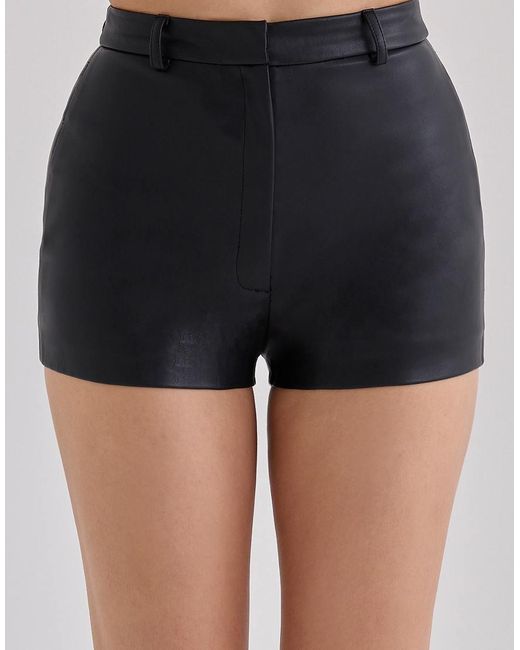 House Of Cb Black Naya Vegan Leather Mini Shorts