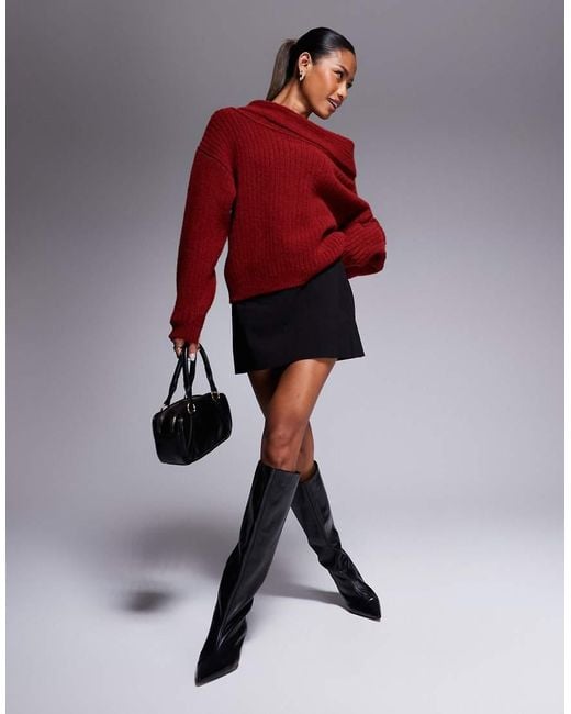ASOS Red Oversized Knitted Off Shoulder Jumper