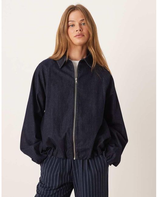 ASOS Blue Denim Bomber Jacket With Bubble Hem