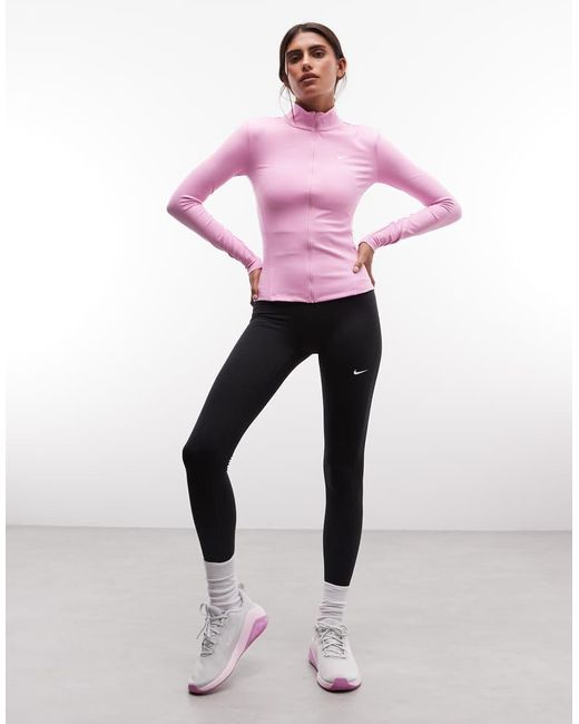 Nike Pink One Dri-Fit Full Zip Fitted Long Sleeve Top