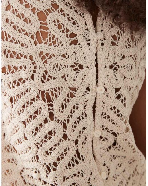Mango Natural Setenta Crochet High Neck Sleeveless Top Co-ord