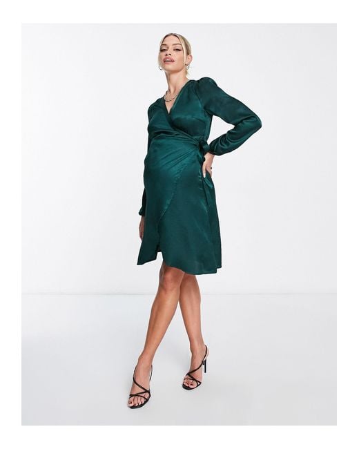 Vero Moda Green Satin Wrap Mini Dress