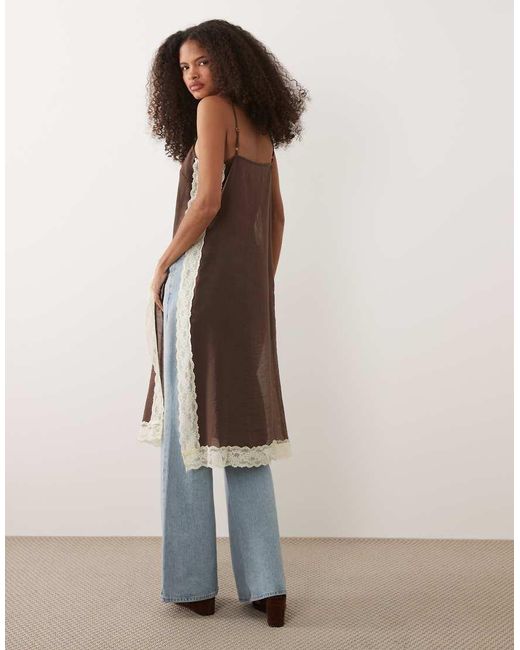 Nobody's Child Brown Pauline Lace Hem Longline Split Detail Cami Top