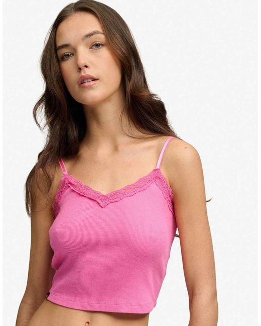 Superdry Red Essential Lace Trim Cropped Cami Top