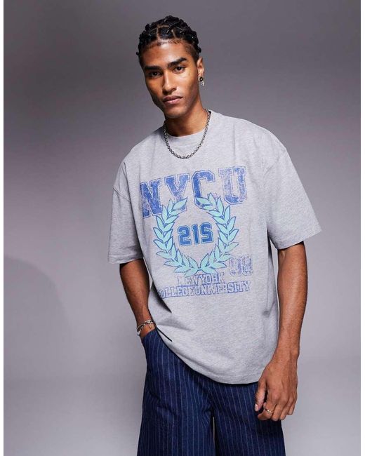 ASOS Blue Oversized T-Shirt With Varsity Graphic for men