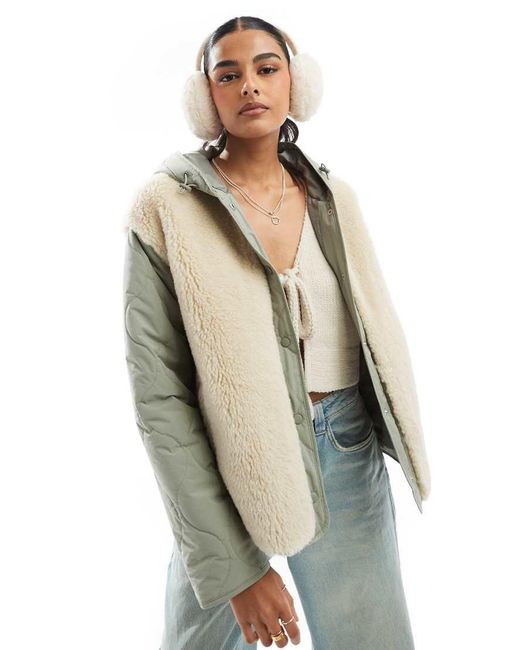 ASOS Green Hooded Quilted Borg Jacket