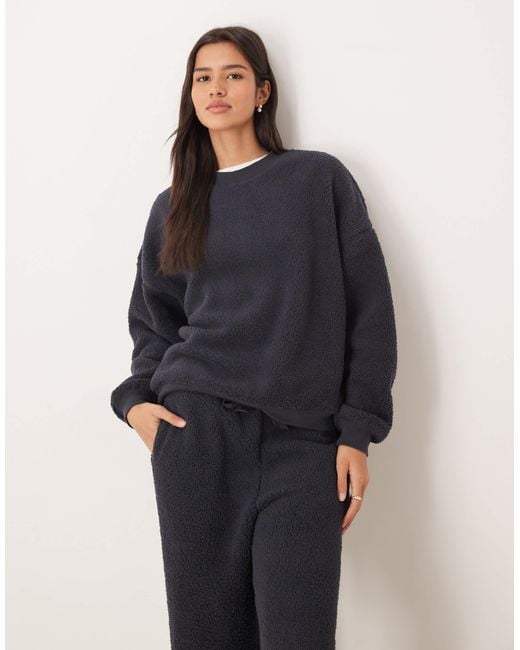 ASOS Blue Lounge Cuddly Crew Neck Sweatshirt & Wide Leg Pants Set