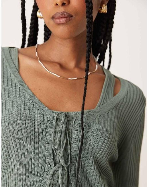 Mango Green Tie Front Lightweight Cardigan