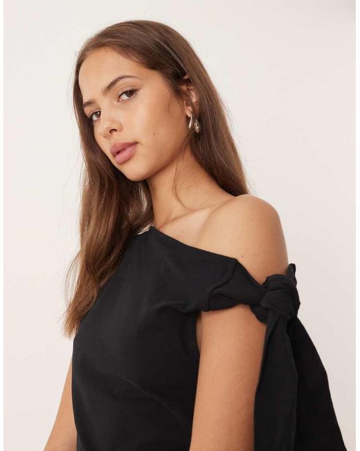 ASOS Blue One Shoulder Tie Knot Detail Mini Dress