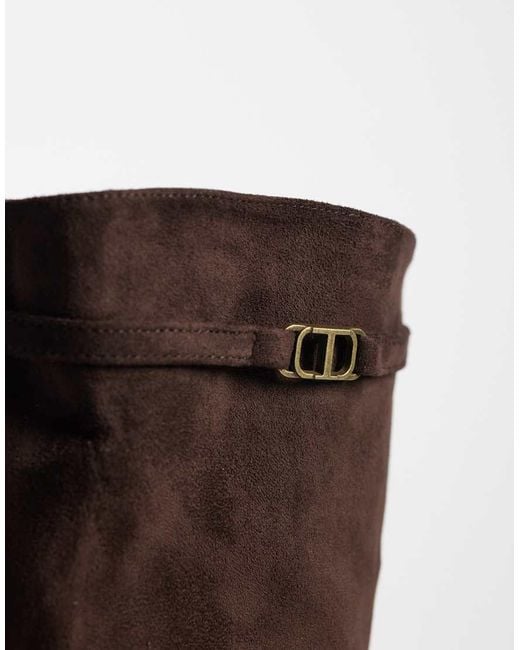 SEQWL Wide Fit Brown Whispa Faux Suede Refined Riding Knee Boots