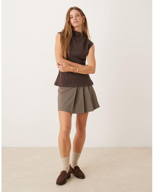 ASOS Brown Supersoft Boat Neck Peplum Seam Detail Tank Top
