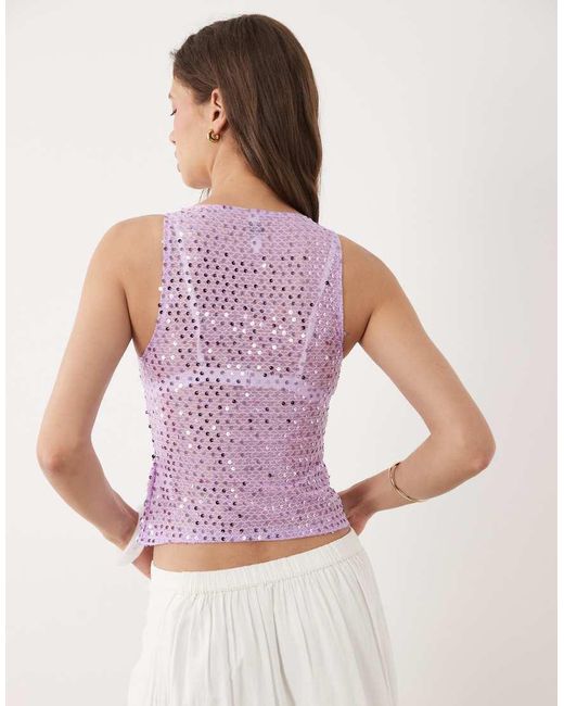 Motel Purple Dudley Sequin Knit Singlet