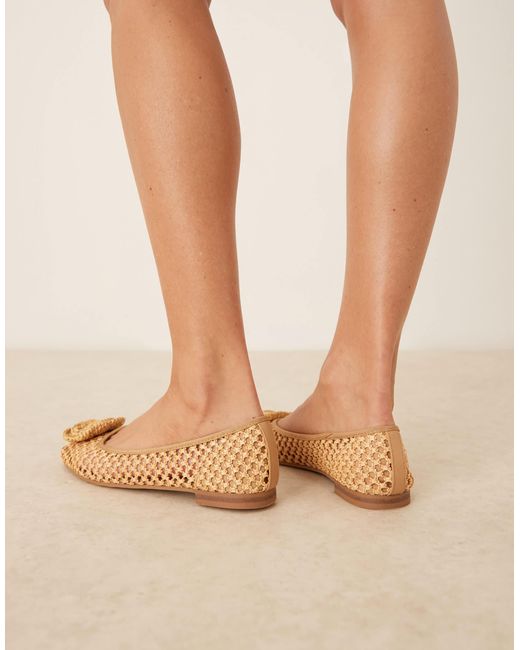 ASOS Natural Lilypad Weave Ballet With Crochet Flower