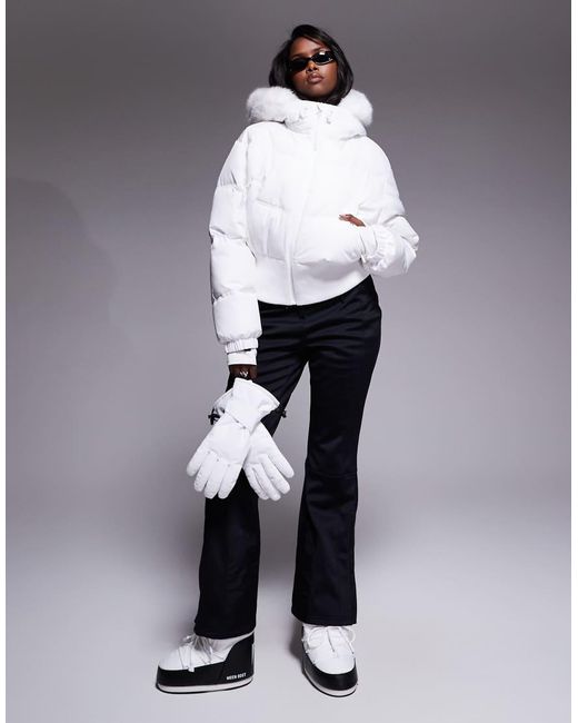 ASOS 4505 Ski & Snow White Asos 4505 Ski Cropped Insulated Ski Bomber Jacket With Faux Fur Hood
