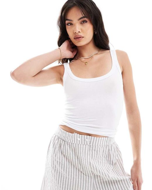 Cotton On White Staple Rib Double Scoop Tank