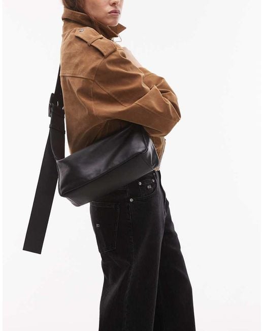 TOPSHOP Brown Charlie Real Leather Crossbody Bag