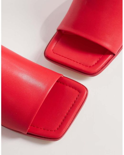 Public Desire Red Winnie Square Toe Heeled Mule Sandals