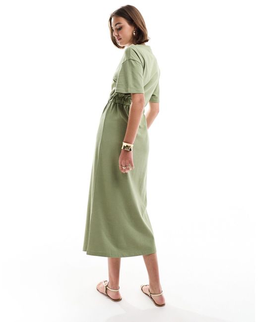 ASOS Green Elastic Waist T Shirt Midi Dress