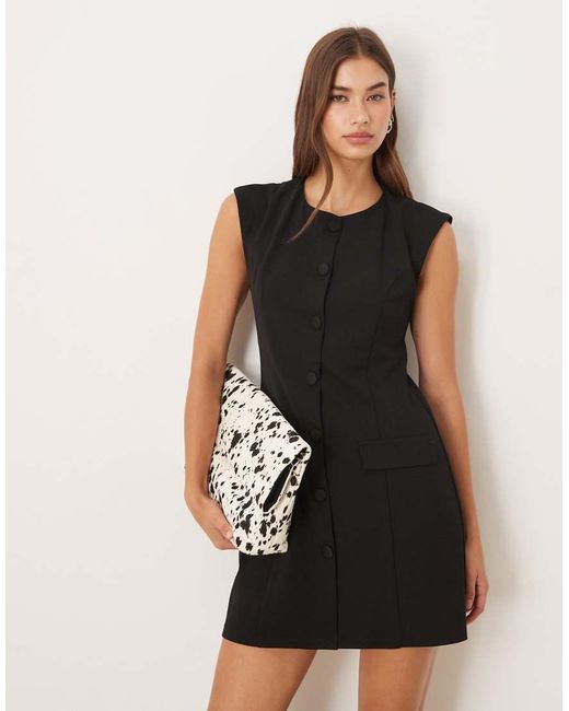 ASOS Natural Sleeveless Button Down Waistcoat Mini Dress