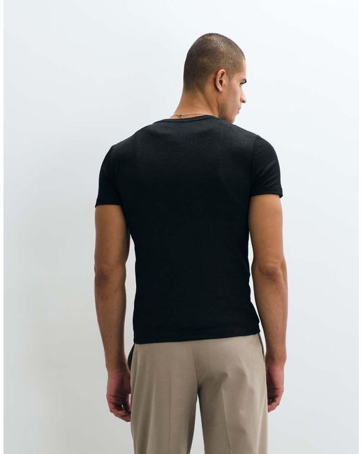 ASOS Black Heavyweight Muscle T-shirt With Henley Neck for men