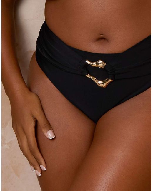 Moda Minx Curve Brown X Alessa Tyrrell-charles High Waist Bikini Bottom With Hoop Detail