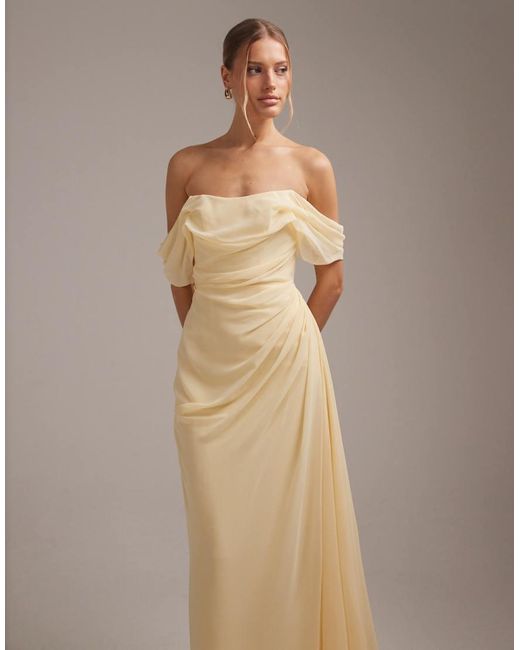 ASOS Natural Georgette Bardot Bridesmaids Dress