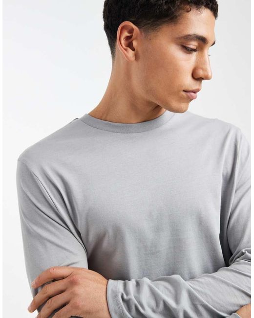 ASOS Gray Essentials Regular Fit Long Sleeve T-shirt for men