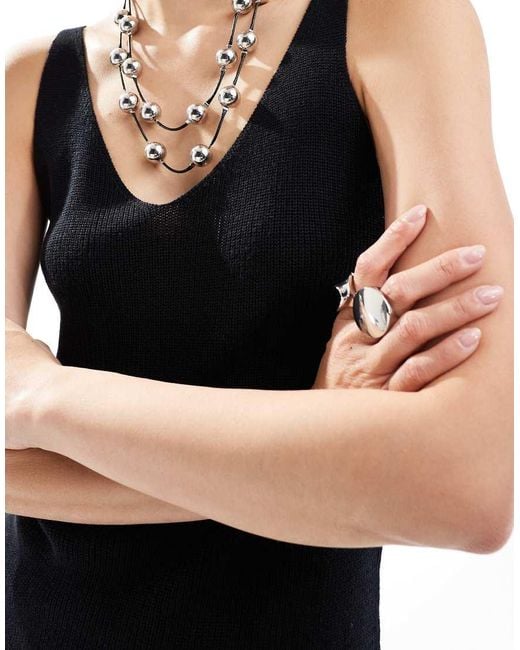 Vero Moda Geribbelde Gebreide Camitop Met V-Hals in het Black