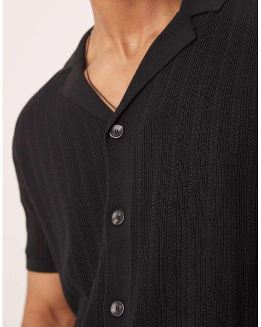 Camicia Nera Con Bottoni All'Uncinetto Con Colletto Con Rever di Mango in Black da Uomo