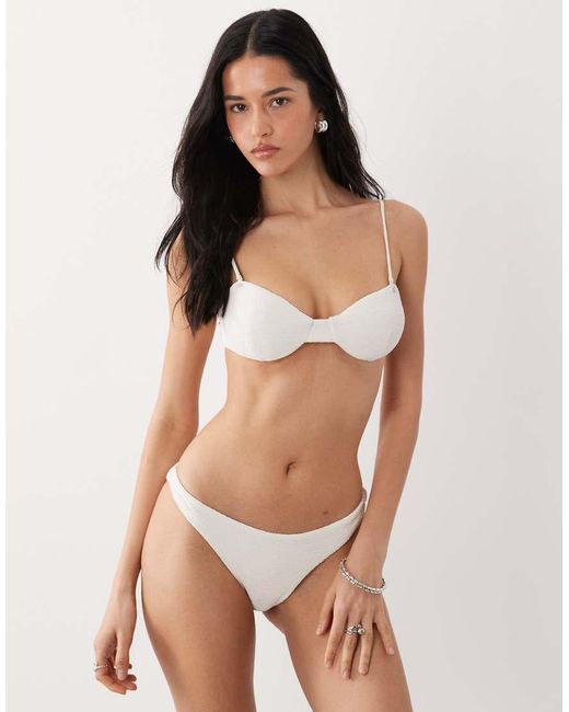 Mango White Textured Bikini Top
