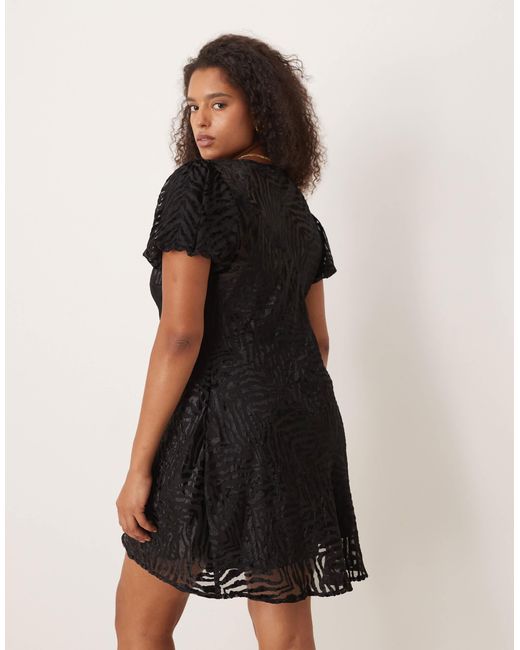 ASOS Women's Black Asos Design Curve Velvet Animal Burnout Puff Sleeve Mini  Dress