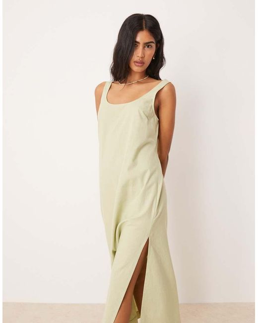 ASOS Natural Scoop Neck Cotton Linen Midi Sundress