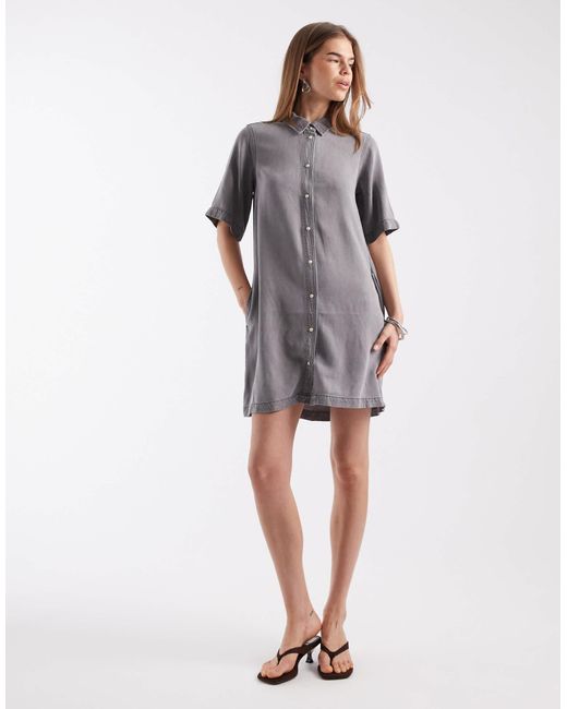Object Gray Button Down Mini Dress